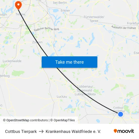 Cottbus Tierpark to Krankenhaus Waldfriede e. V. map