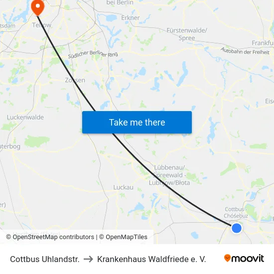 Cottbus Uhlandstr. to Krankenhaus Waldfriede e. V. map
