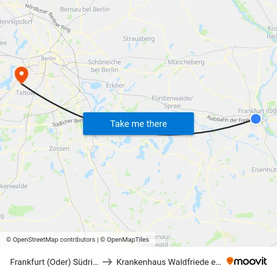 Frankfurt (Oder) Südring to Krankenhaus Waldfriede e. V. map
