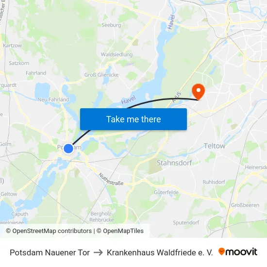 Potsdam Nauener Tor to Krankenhaus Waldfriede e. V. map