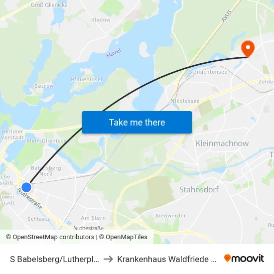 S Babelsberg/Lutherplatz to Krankenhaus Waldfriede e. V. map
