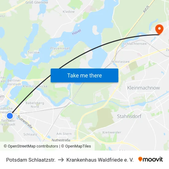 Potsdam Schlaatzstr. to Krankenhaus Waldfriede e. V. map
