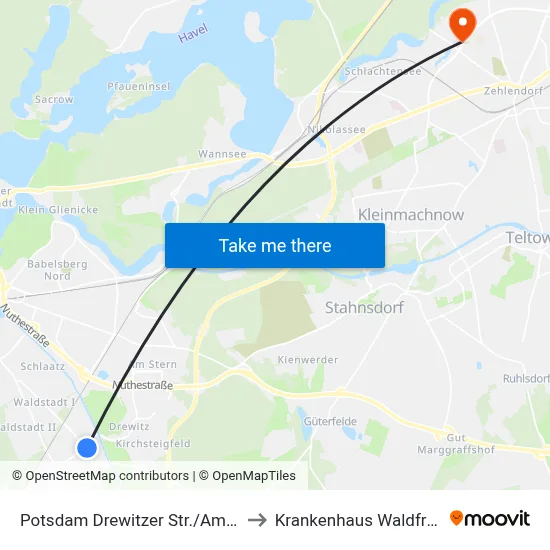 Potsdam Drewitzer Str./Am Buchhorst to Krankenhaus Waldfriede e. V. map