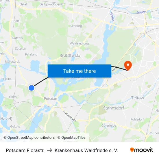 Potsdam Florastr. to Krankenhaus Waldfriede e. V. map