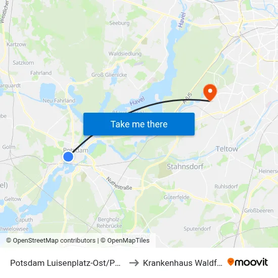 Potsdam Luisenplatz-Ost/Park Sanssouci to Krankenhaus Waldfriede e. V. map