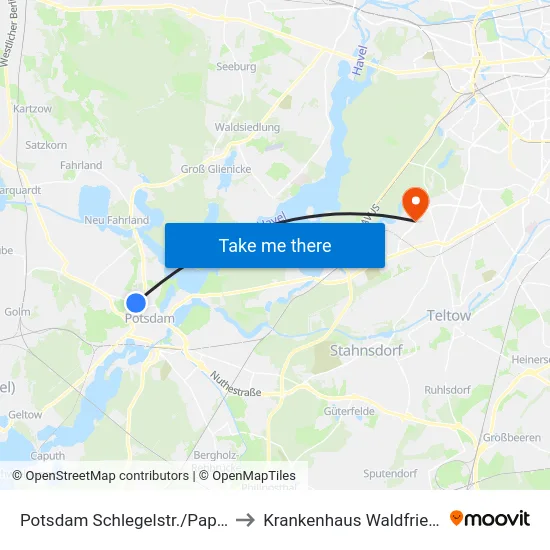 Potsdam Schlegelstr./Pappelallee to Krankenhaus Waldfriede e. V. map