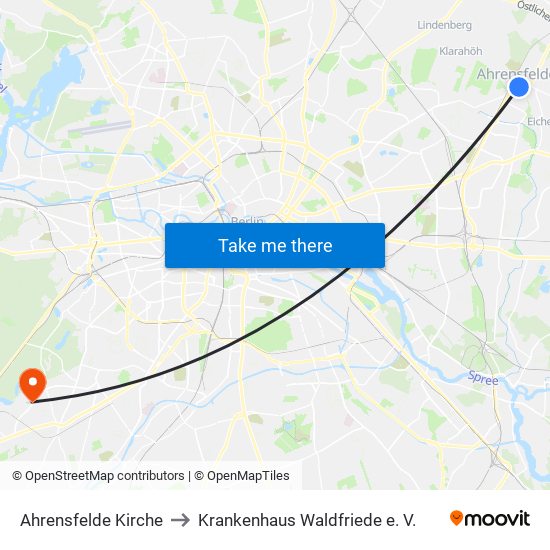 Ahrensfelde Kirche to Krankenhaus Waldfriede e. V. map