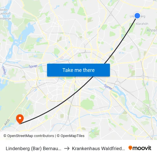 Lindenberg (Bar) Bernauer Str. to Krankenhaus Waldfriede e. V. map