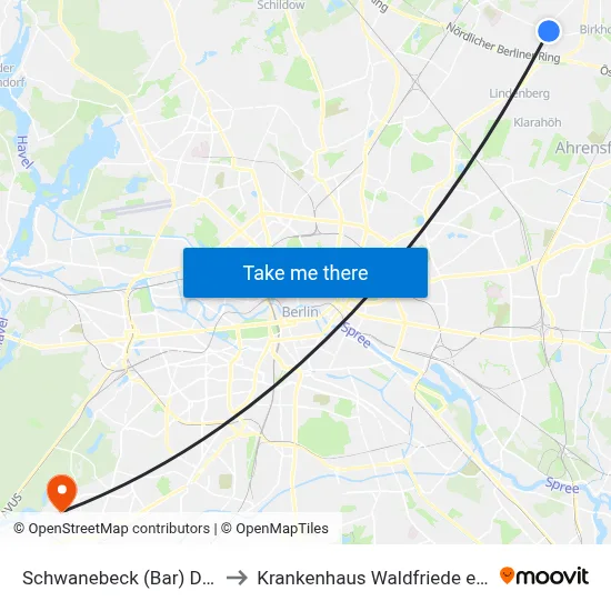 Schwanebeck (Bar) Dorf to Krankenhaus Waldfriede e. V. map