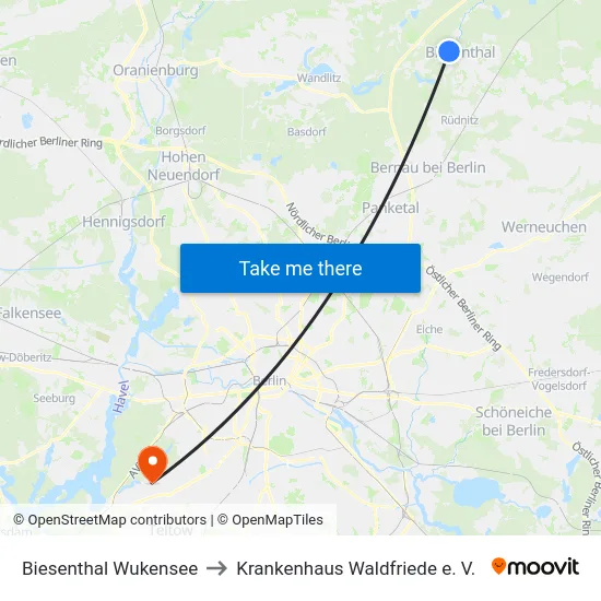 Biesenthal Wukensee to Krankenhaus Waldfriede e. V. map