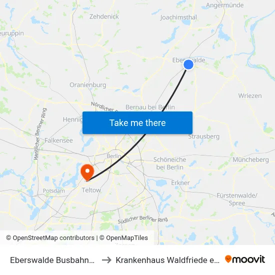 Eberswalde Busbahnhof to Krankenhaus Waldfriede e. V. map
