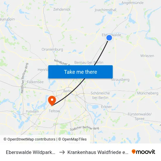 Eberswalde Wildparkstr. to Krankenhaus Waldfriede e. V. map