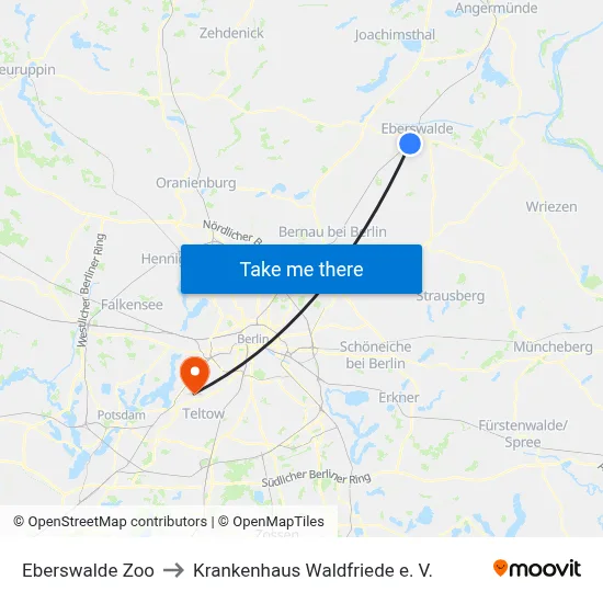 Eberswalde Zoo to Krankenhaus Waldfriede e. V. map