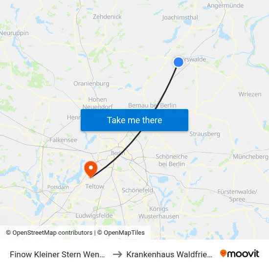Finow Kleiner Stern Wendestelle to Krankenhaus Waldfriede e. V. map