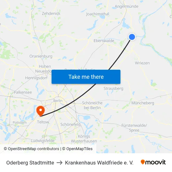 Oderberg Stadtmitte to Krankenhaus Waldfriede e. V. map