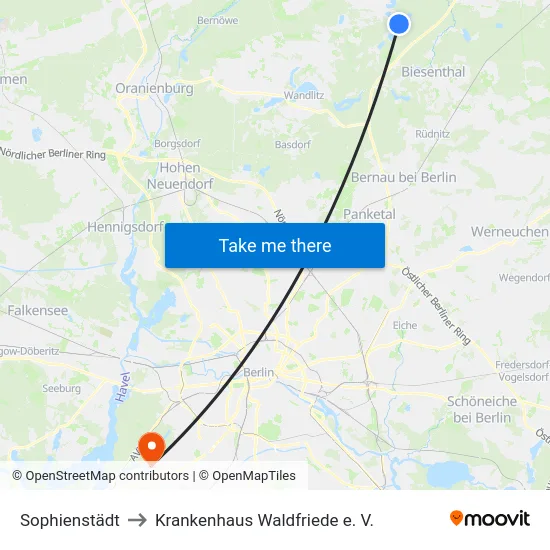Sophienstädt to Krankenhaus Waldfriede e. V. map