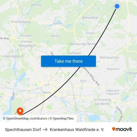 Spechthausen Dorf to Krankenhaus Waldfriede e. V. map