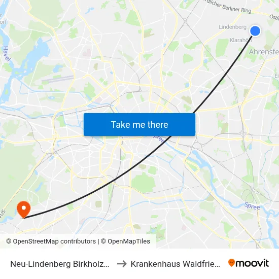 Neu-Lindenberg Birkholzer Allee to Krankenhaus Waldfriede e. V. map