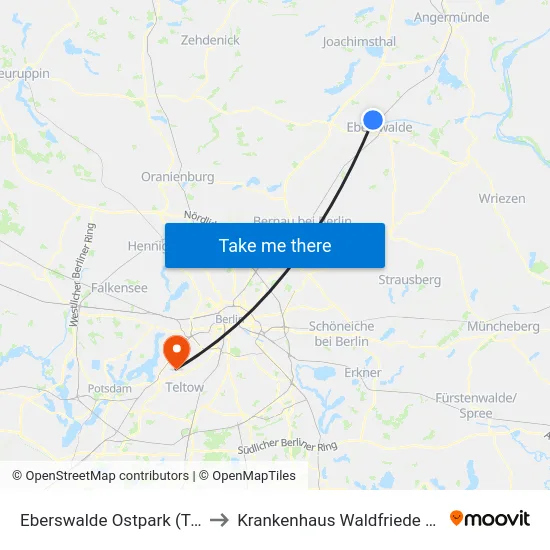 Eberswalde Ostpark (Tge) to Krankenhaus Waldfriede e. V. map