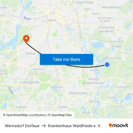 Wernsdorf Dorfaue to Krankenhaus Waldfriede e. V. map