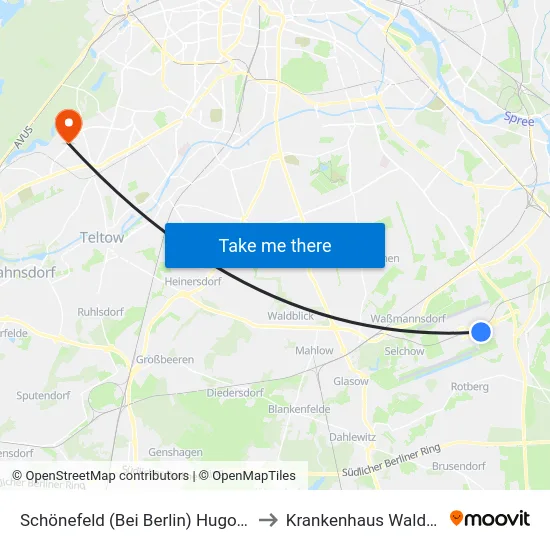 Schönefeld (Bei Berlin) Hugo-Eckener-Allee to Krankenhaus Waldfriede e. V. map