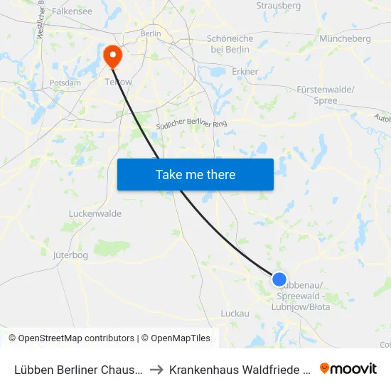 Lübben Berliner Chaussee to Krankenhaus Waldfriede e. V. map