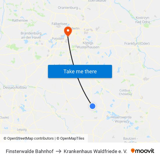 Finsterwalde Bahnhof to Krankenhaus Waldfriede e. V. map