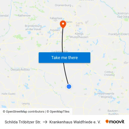 Schilda Tröbitzer Str. to Krankenhaus Waldfriede e. V. map