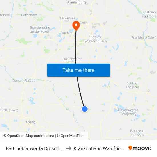 Bad Liebenwerda Dresdener Str. to Krankenhaus Waldfriede e. V. map