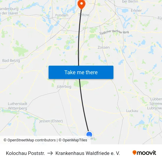 Kolochau Poststr. to Krankenhaus Waldfriede e. V. map