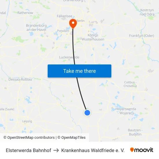 Elsterwerda Bahnhof to Krankenhaus Waldfriede e. V. map
