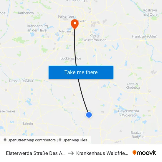 Elsterwerda Straße Des Aufbaus to Krankenhaus Waldfriede e. V. map