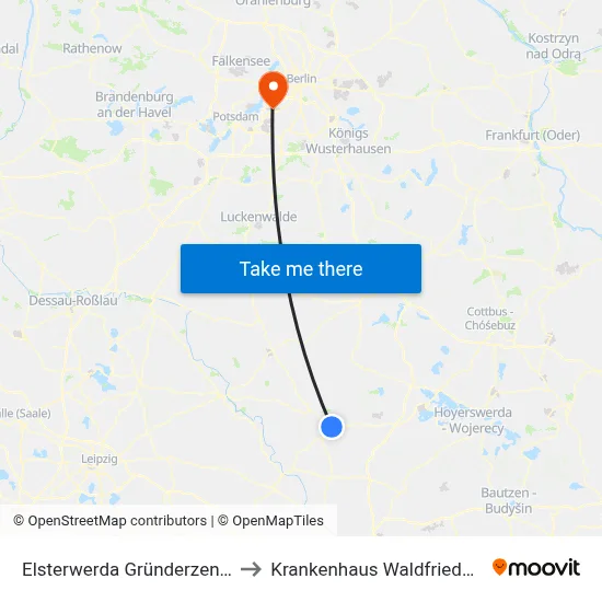 Elsterwerda Gründerzentrum to Krankenhaus Waldfriede e. V. map