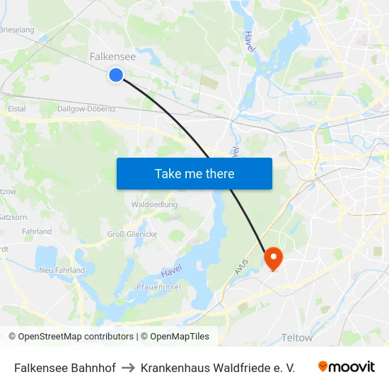 Falkensee Bahnhof to Krankenhaus Waldfriede e. V. map
