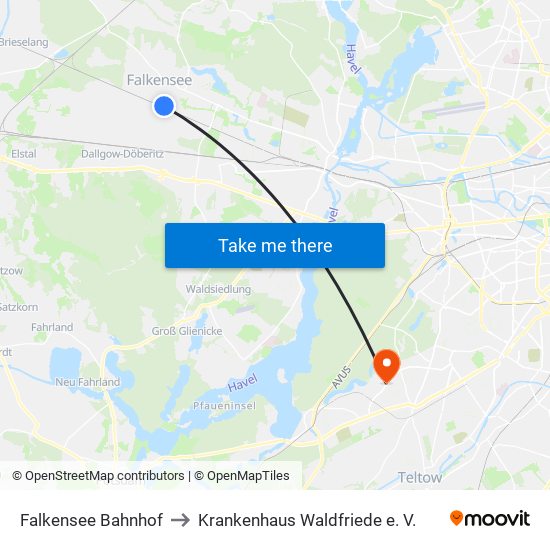 Falkensee Bahnhof to Krankenhaus Waldfriede e. V. map