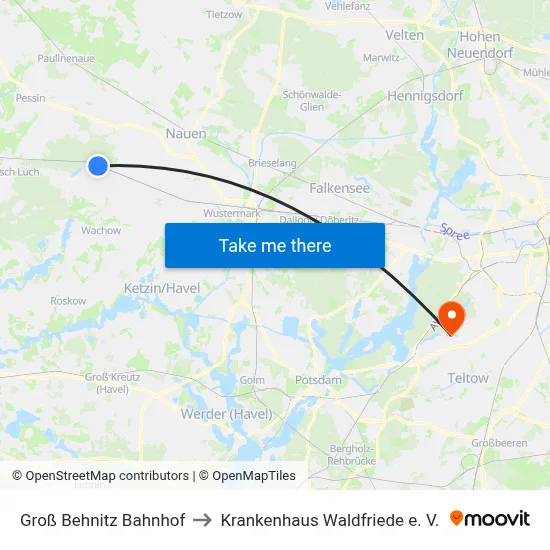 Groß Behnitz Bahnhof to Krankenhaus Waldfriede e. V. map