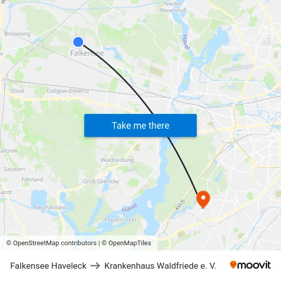 Falkensee Haveleck to Krankenhaus Waldfriede e. V. map