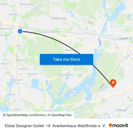 Elstal Designer-Outlet to Krankenhaus Waldfriede e. V. map