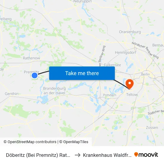 Döberitz (Bei Premnitz) Rathenower Str. to Krankenhaus Waldfriede e. V. map