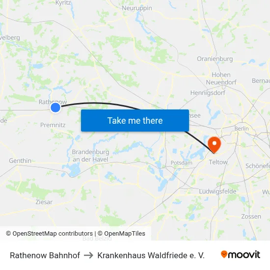 Rathenow Bahnhof to Krankenhaus Waldfriede e. V. map