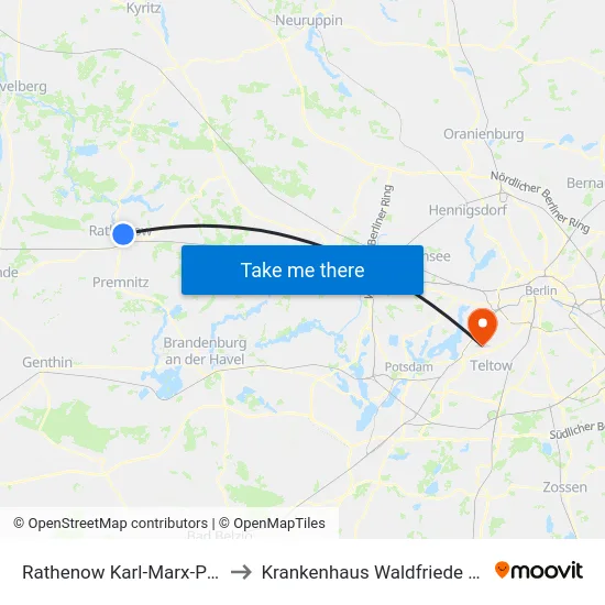 Rathenow Karl-Marx-Platz to Krankenhaus Waldfriede e. V. map