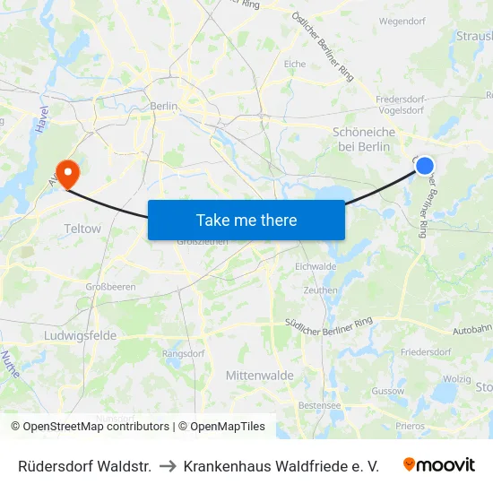 Rüdersdorf Waldstr. to Krankenhaus Waldfriede e. V. map