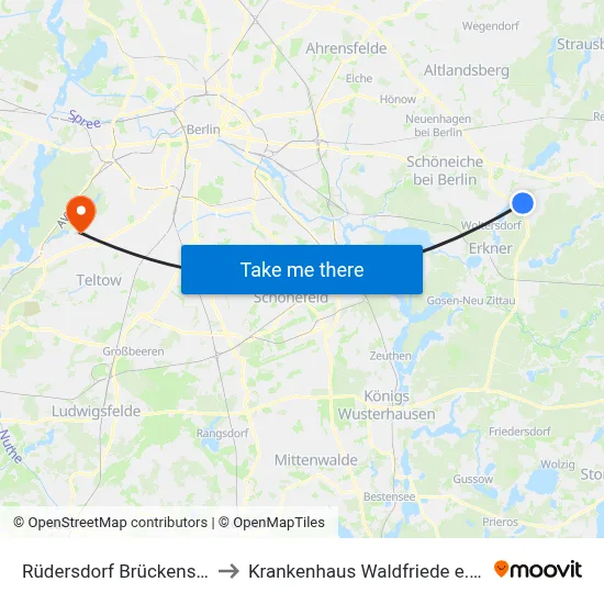 Rüdersdorf Brückenstr. to Krankenhaus Waldfriede e. V. map