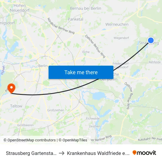 Strausberg Gartenstadt to Krankenhaus Waldfriede e. V. map