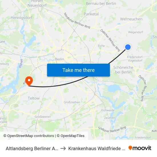Altlandsberg Berliner Allee to Krankenhaus Waldfriede e. V. map