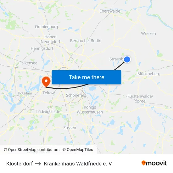 Klosterdorf to Krankenhaus Waldfriede e. V. map