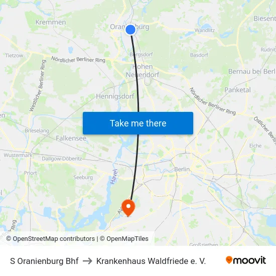 S Oranienburg Bhf to Krankenhaus Waldfriede e. V. map