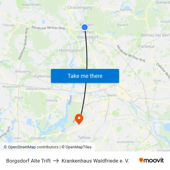 Borgsdorf Alte Trift to Krankenhaus Waldfriede e. V. map