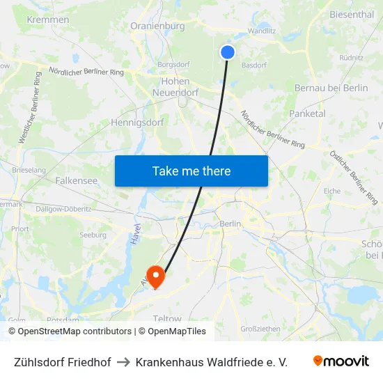 Zühlsdorf Friedhof to Krankenhaus Waldfriede e. V. map