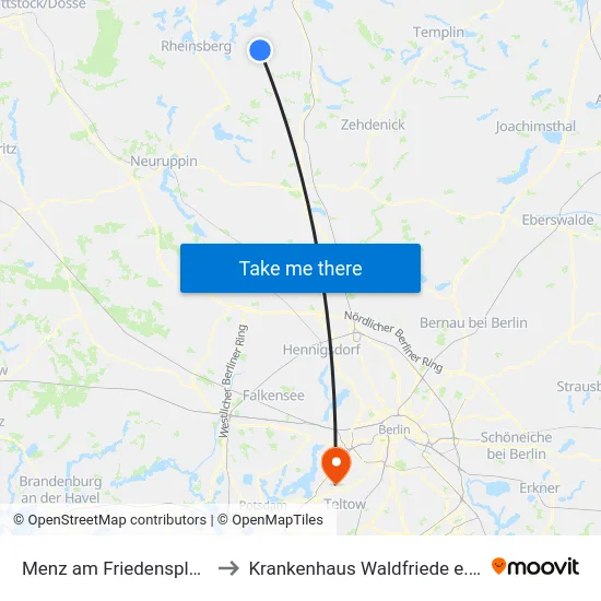 Menz am Friedensplatz to Krankenhaus Waldfriede e. V. map
